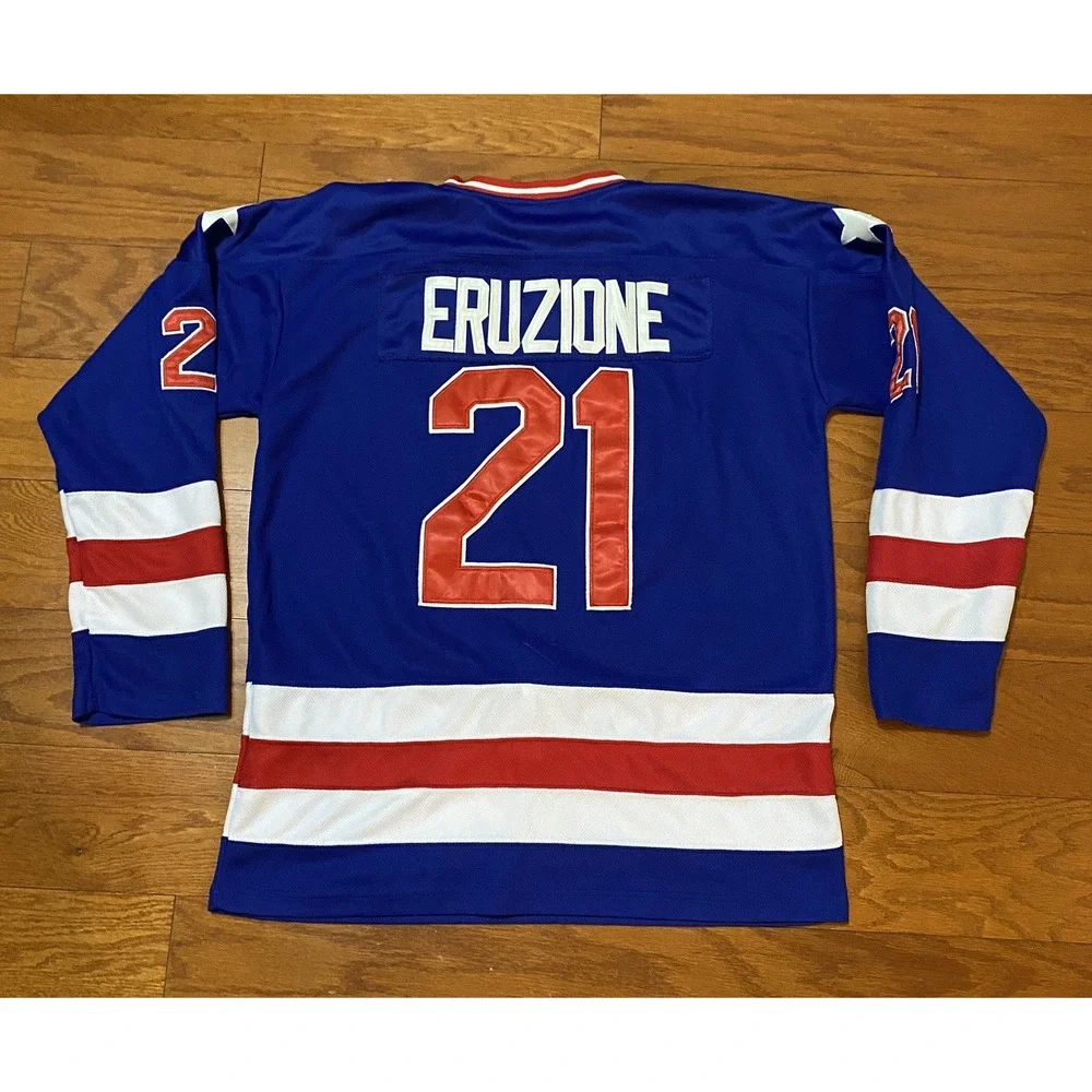 Miracle On Ice Team USA 1980 Winter Olympics Mike Eruzione 21 Hockey Blue Jersey